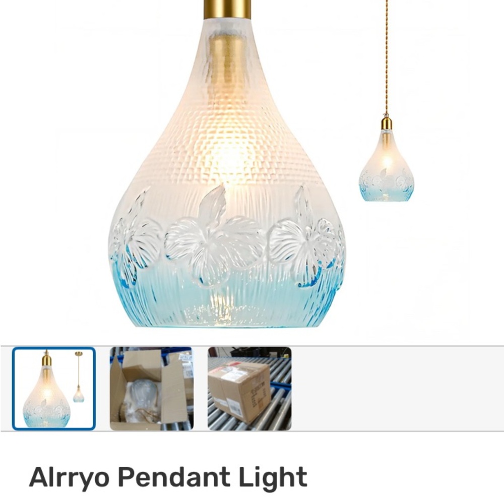Glass Pendant Light with Blue Floral Design